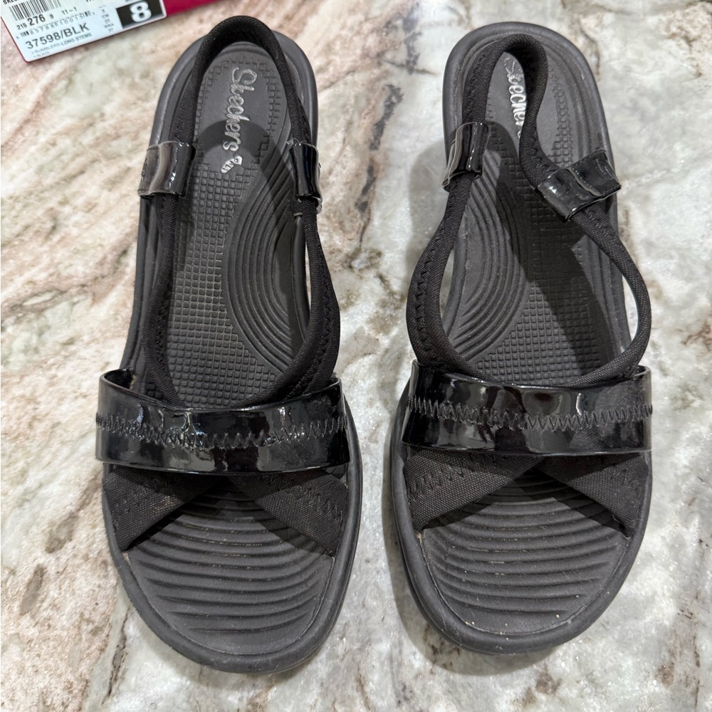 Skechers Glossy Black Slide Sandals - Picture 2 of 6